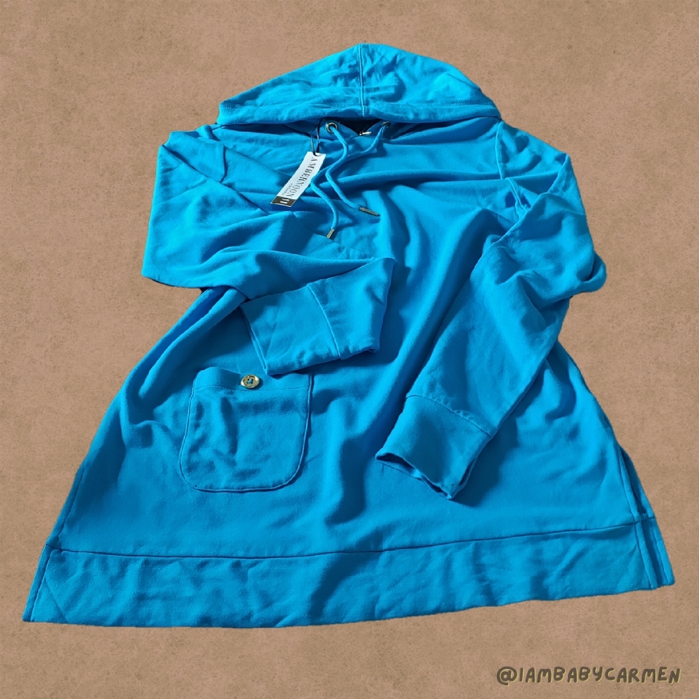 Ambernoon by Dr. Erum Lucas - Blue Long-Sleeve Hoodie with Drawstring UV Block
